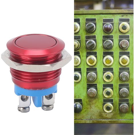 Interrupteur à bouton métallique 16mm étanche en acier inoxydable, tête plate ronde, auto-rétablissement 220V (rouge)