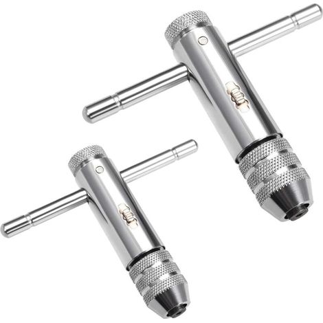 2PCS Clés à Tarauds à Rochet Clé à Cliquet à Poignée en T Réglable Support de Robinet à Cliquet M3-M8 / M5-M12 Clé à Filetage pour Porte-Taraud Accessoires de Taraudage Manuel