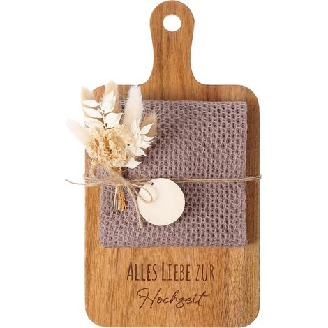 Cadeaux de Mariage pour les Mariés Planche à Découper en Bois Torchon Cuisine Coton Mini Fleur Séchée Cadeau pour Nouvelle Maison Appartement Cérémonie Clôture (1/5)