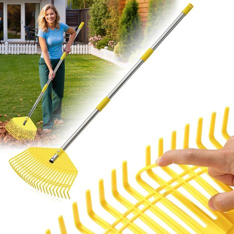 Garden Leaf Rake for Leaves - 42cm Wide Nylon Plastic Head, 128cm Adjustable Lightweight Handle for Women, Elderly and Kids, 23 Flexible Teeth Friendly (1/5)