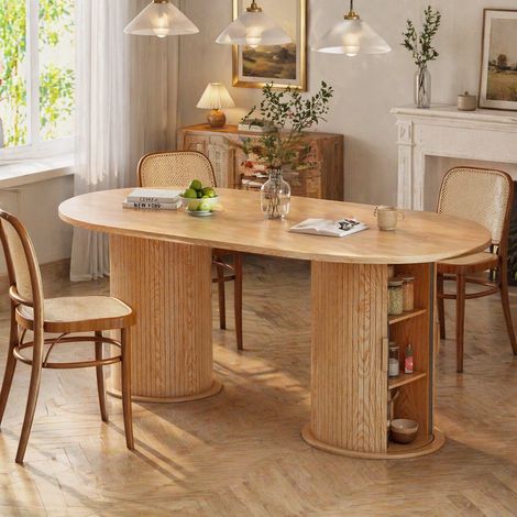 WUMAGIN - Ovale Table Salle à Manger - Design européen moderne - Pour 4 à 8 personnes - 180×90×75cm - Fabrication de bois massif - Idéal pour les restaurants et les cuisines
