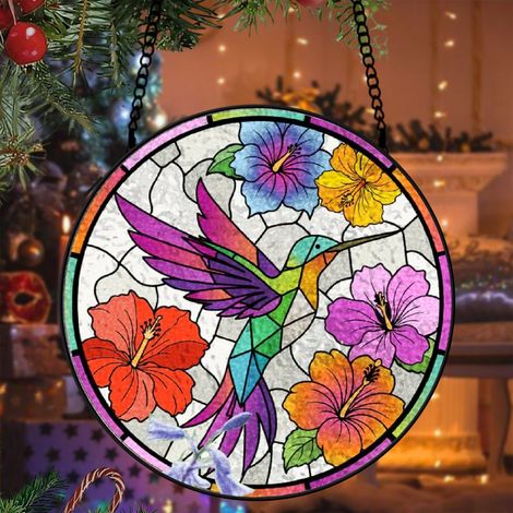 Vitrail colibri attrape-soleil 16 cm décoration fenêtre suspension élégante cadeau maison (1/5)