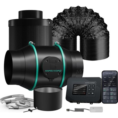 Ventilateur de tuyau 150 mm avec kit de filtre et régulateur, tuyau d'évacuation 25 pieds – Ventilateur d'extraction pour tentes de culture et hydroponique