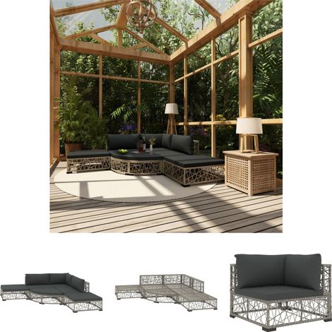 Freien Lounge-Set - vidaXL 6-tlg. Garten-Lounge-Set mit Kissen Poly Rattan Grau - Rattan Sofa (1/5)