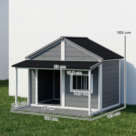 Niche pour Chien Extérieur avec Terrasse et Toit Bitumé Bois 124 x 112 x 105 cm Gris (1/5)