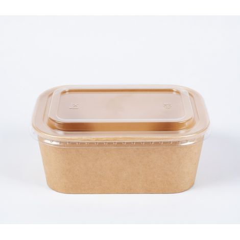Bol rectangulaire en kraft brun 880 ml avec couvercle transparent