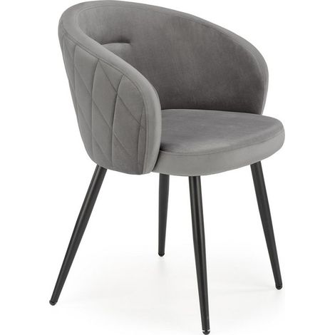 Chaise en velours gris avec dossier arrondi et pieds en métal noir ERIKA (1/5)
