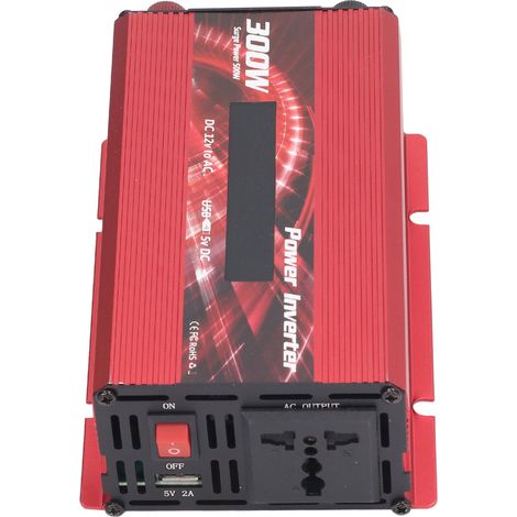 Kfz-Wechselrichter mit modifizierter Sinuswelle, 2,0-A-USB-Anschluss, Lüfter, LCD-Display, 300 W, 12 V DC auf 110 V AC, Rot (1/5)