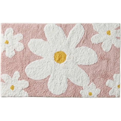 HOMESCAPES Badematte Blumen 50x80 cm – Badteppich rosa, 100 % Baumwolle (1/5)
