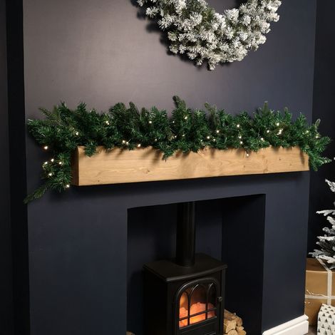 1.8m Plain Pre-Lit Christmas Garland with 50 Warm White LED Lights an 164 Tips, Xmas garlands Decoration with lights for Stairs Fireplace (1/4)