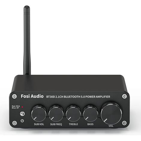 Récepteur Audio Stéréo Amplificateur 2.1 Canaux Mini Hi-FI Classe D Amplificateur Intégré 50W x 2+100W pour la Maison Haut-Parleurs Passifs d'extérieur/Subwoofer (1/5)