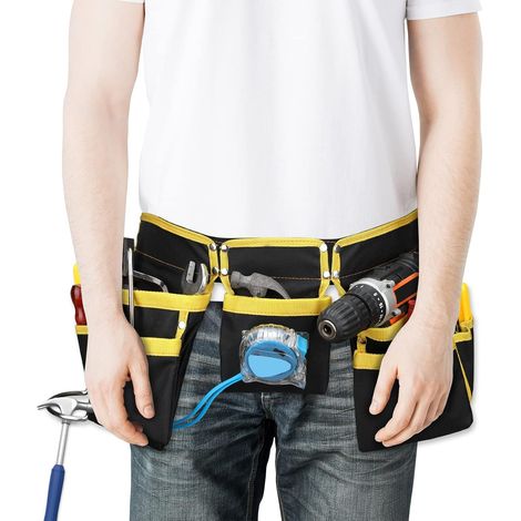 – Ceinture porte-outils réglable en tissu Oxford – 11 poches et 2 anneaux pour marteau – Longueur 21'-43' – Pour électriciens et bricoleurs (1/5)
