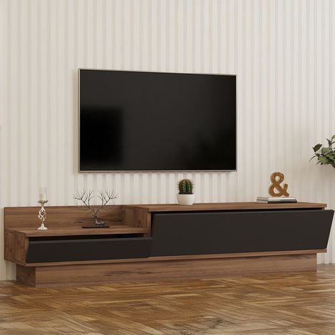 Mueble para TV Persico, 2 puertas, apertura abatible, 2 compartimentos, 160x35x35h cm Negro Antracita (1/5)