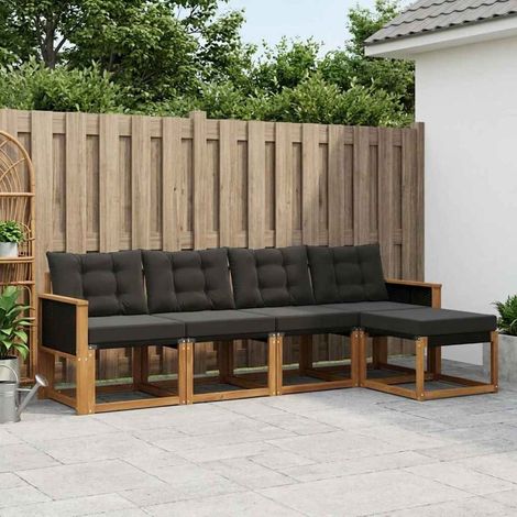 vidaXL Outdoor-Sofagarnitur mit Kissen 5 pcs Natürlich und Schwarz (1/5)