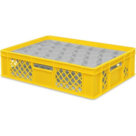 BRB Gläserkiste 600x400 mm für 15, 24, 33 oder 40 Gläser, farbig (Gelb, für 33 Gläser Ø 75 mm, Glashöhe max 122 mm)