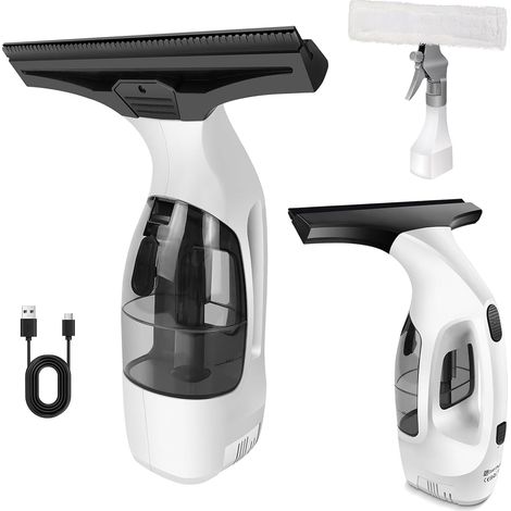 Aspirateur de vitres sans fil - ensemble d'alimentation rechargeable sans fil portatif (chiffon en microfibre et vaporisateur) outil de nettoyage de vitres électrique, adapté au miroir mural de salle (1/5)