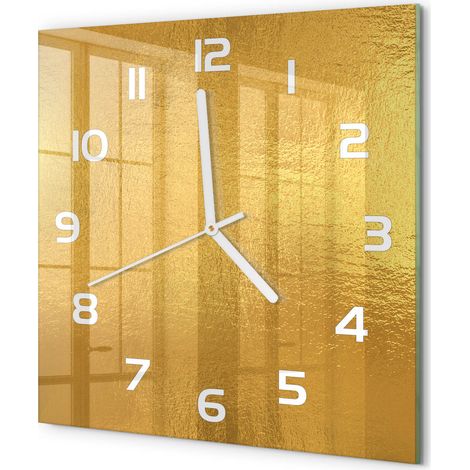 Horloge Murale Carrée Originale en Verre Silencieuse Design Moderne Salon Arrière-plan en feuille d'or 30x30 cm (1/5)