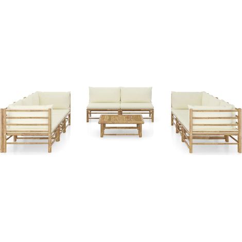 Maison Exclusive - Set Divani da Giardino 9 pz con Cuscini Bianco Crema in Bambù