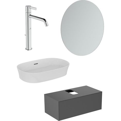 Ensemble IS04 Conca avec lavabo, meuble sous-vasque WT en anthracite, miroir et bras