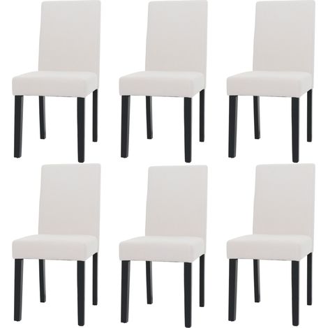 Lot de 6 chaises de salle à manger Littau, chaise de cuisine à dossier haut, tissu/textile Velours bois crème, pieds f (1/5)