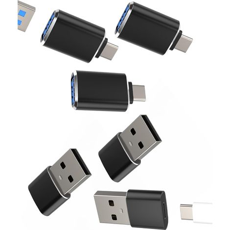 Adaptateur USB C vers USB A (Lot de 6) OTG Prise Connecteur Type-c Cable Secteur Chargeur Convertisseur pour IPhone15 Pro Max Plus Ipad pour Apple Mac Macbook Tablette Accessoire pour Samsung (1/5)