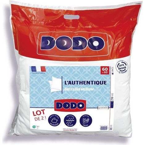 Lot de 2 oreillers DODO L'AUTHENTIQUE 60 x 60 cm blanc confort medium VOLUPT'AIR (1/3)