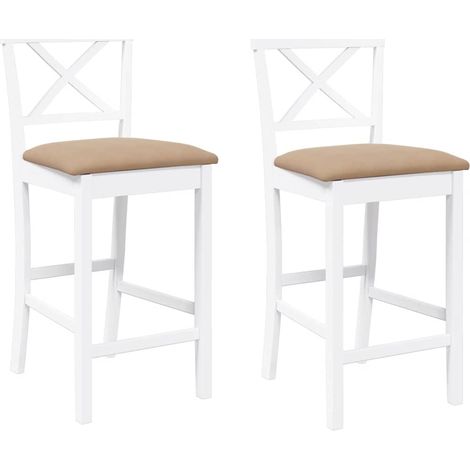 Maison Exclusive - Sgabelli da Bar con Cuscini 2 pz Bianco Legno Massello di Hevea (1/5)