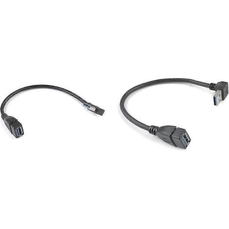 Lot de 2 câbles d'extension USB 3.0 coudés à 90° (adaptateur mâle-femelle, données, haut et droite) (1/5)