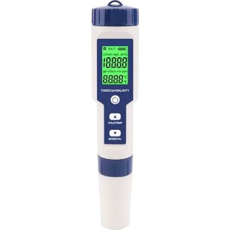 Tester di salinità per piscine, tester di salinità dell'acqua di mare digitale 5 in 1, kit di test impermeabile IP67 (1/4)