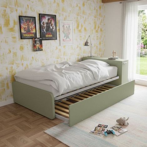 Letto una piazza e mezza 120x190 con contenitore e secondo letto estraibile - Salvia