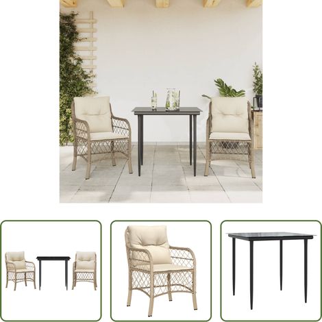 Bistro-Set - 3-tlg. Bistro-Set mit Kissen Beige Poly Rattan (1/5)