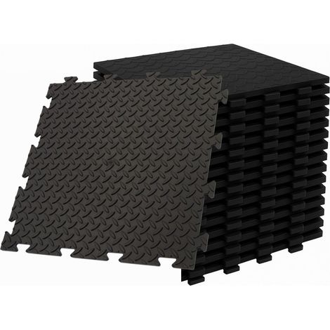 Pack de 10 dalles PVC clipsables noires 50x50 cm antidérapantes – Système de clipsage sans outil – Haute résistance au passage de véhicules – Surface 2,5 m² – Intec