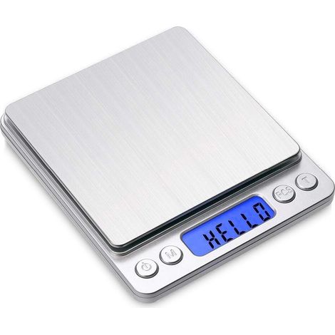 Digitale Küchenwaage (500 g/0,01 g), hochpräzise, multifunktionale Edelstahl-Taschenwaage mit hintergrundbeleuchtetem LCD-Display und Tara-Funktion, Silber (1/5)