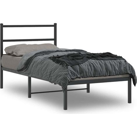 Cadre de lit métal sans matelas avec tête de lit noir 90x190 cm
