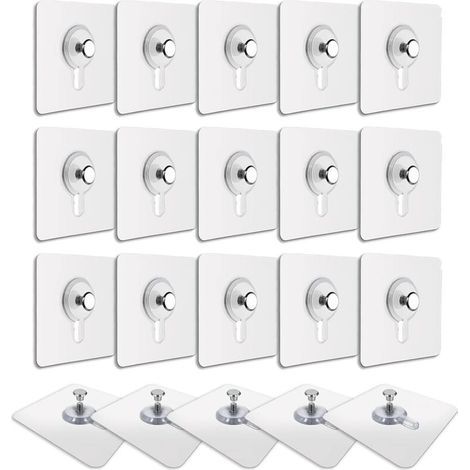 20 Pcs Accroches Tableau sans Percer, Fixation Cadre sans Percer, Accroche Cadre sans Percer Adhesif Imperméable Amovible Autocollant Anti trace, Crochet Tableau Adhésif Transparent (1/5)
