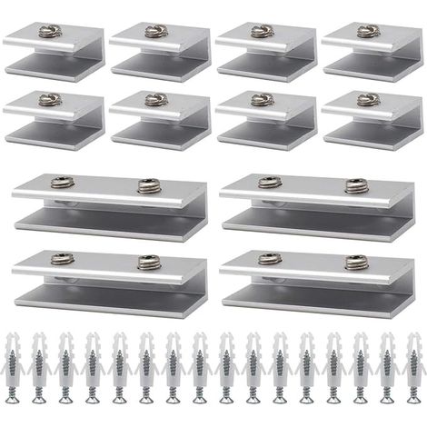 12-Piece Glass Clamps, Aluminium Glass Shelf Brackets, 6 to 8 mm, Polished Finish Wall Shelf Bracket, Mirror Kit, Fit Current, Window Balustrade Adjustable Stairs Bathroom (S) (1/5)