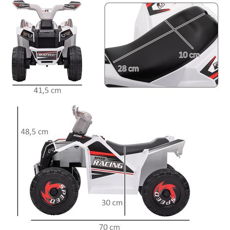 Quad électrique pour enfant, 2,5 km/h, marche avant et marche arrière, pour les 18-36 mois, blanc (1/5)