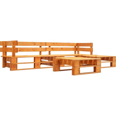 vidaXL Canapés de jardin palette 4 pcs Bois Marron miel (1/3)