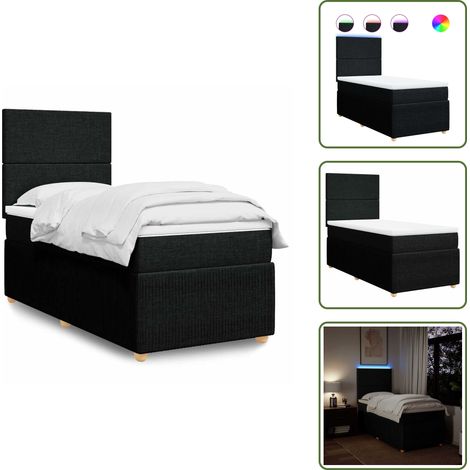 vidaXL Sommier à lattes de lit avec matelas Noir 90x190 cm Tissu (1/5)