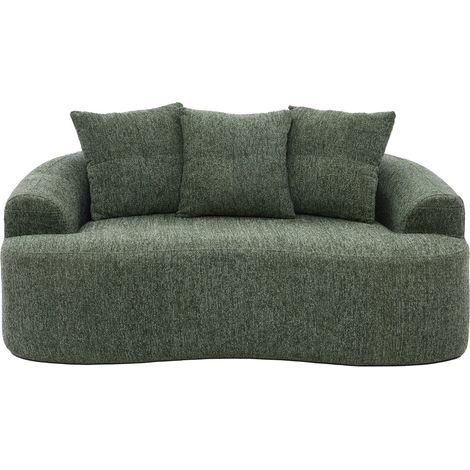 Sofá de 2 plazas curvo de chenilla verde con 3 cojines decorativos (1/5)