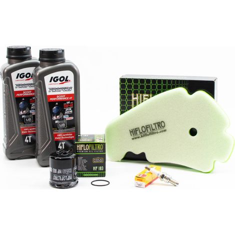 Kit Révision Filtres Bougies pour PIAGGIO Beverly 300 ie ABS de 2016 à 2020 - IGOL PROPULS SCOOT PERFORMANCE 5W40 2L