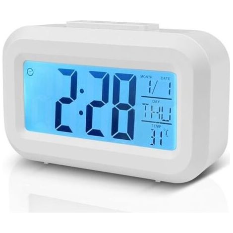 (Blance)Horloge Numérique, Reveil Numerique, Alarm Réveil LED avec Fonction Snooze, Réveil Horloge Digitale sans Tic Tac avec Affichage Date, Température, Horloge de Bureau à Piles (1/5)