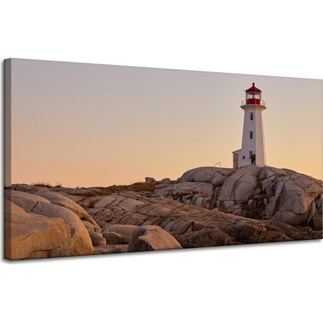 Leinwanddruck Natur Leuchtturm 120x60 cm Sonnenuntergang