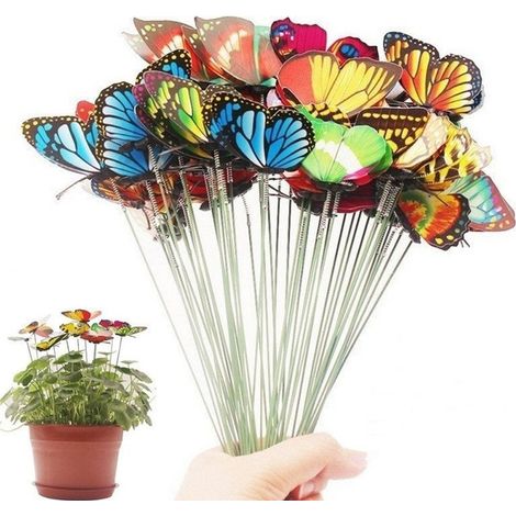 Macetas de jardín de colores surtidos, estacas decorativas con mariposas de colores y diseños originales, 50 unidades. (1/5)