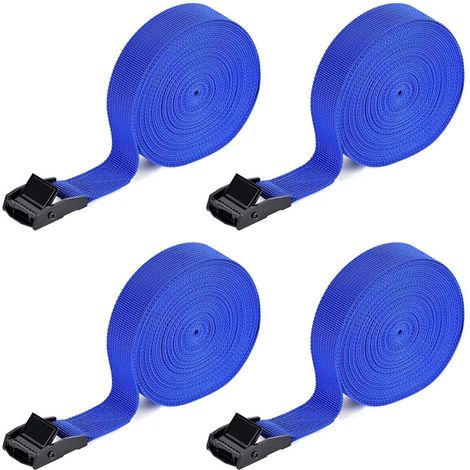 Sangles d'arrimage 4 pièces 6m x 2.5cm Bleu, capacité de charge 250kg