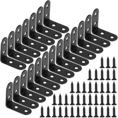 Pr Equerre de Fixation Noir Angle Droit Support en forme de L Metalliques Equerres avec Vis pour Bois Meubles Placard Support 20 Pièces 40 40 18mm (1/5)