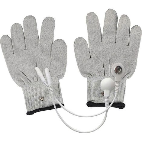 paire de gants de thérapie électriques en fibre argentée blanche - Accessoire de massage électrique - Gants de massage universels en coton avec 2 câbles de conversion (L Vert)-20.00X12.00X0.50CM-Grey