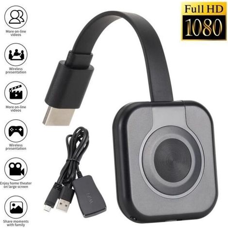 Projecteur sans fil HDMI pour smartphone Miroir d'écran 1080P Compatible AirPlay/Miracast Compact et léger Noir (1/4)