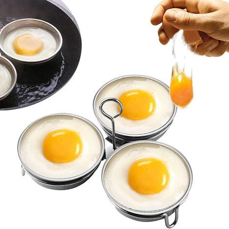 Pocheuse à œufs en acier inoxydable , fabricant d'œufs pochés parfaits , anneaux de cuiseur à œufs ronds pour outil de cuisson du petit , déjeuner 3 coquetiers pochés