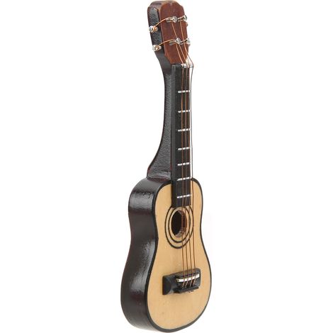 Guitare miniature à l'échelle 1:12, en bouleau peint, réaliste et décorative, idéale pour une maison de poupée classique. (1/5)
